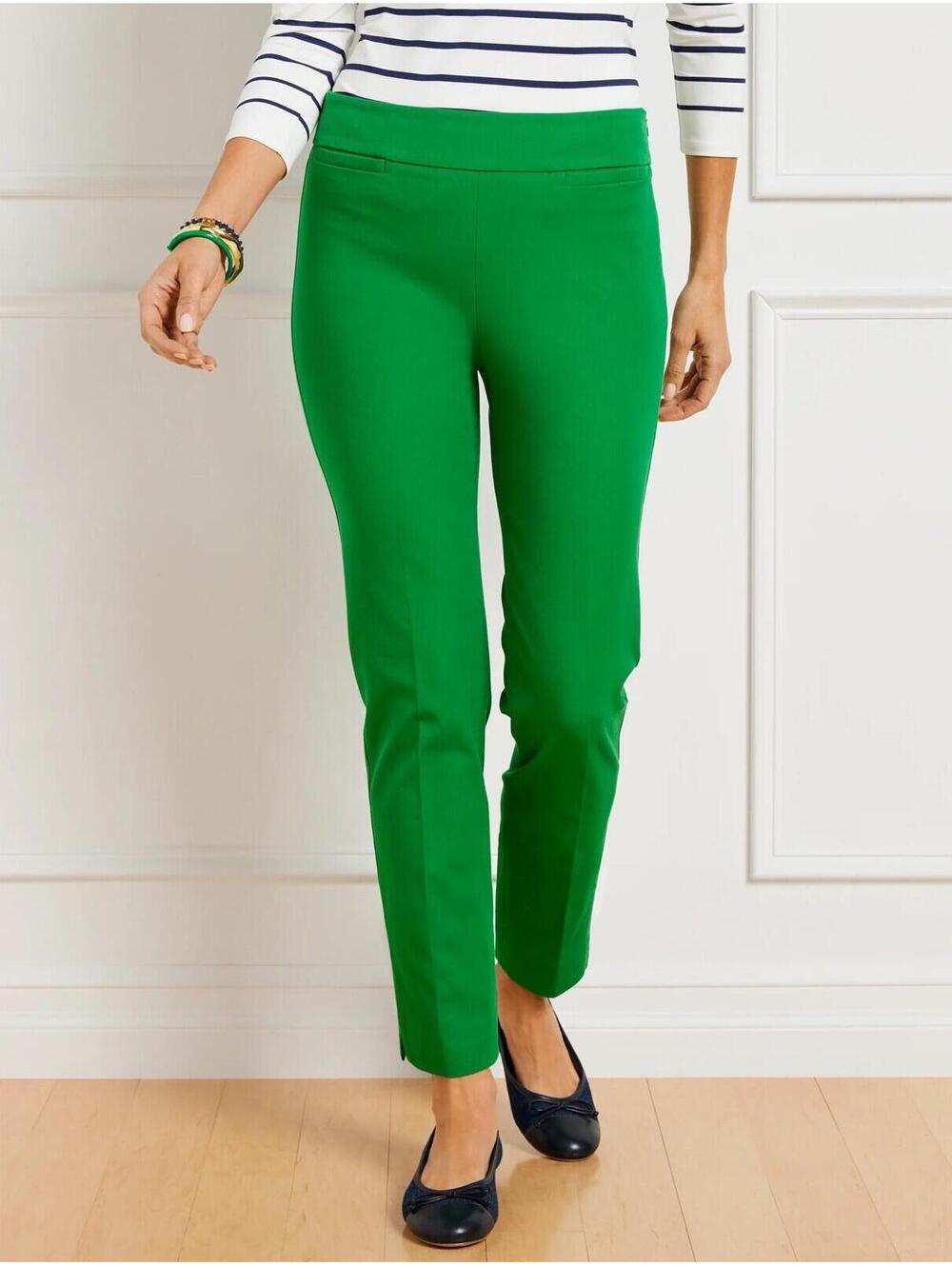 TALBOTS NWT CHATHAM COTTON BI-STRETCH SLIM ANKLE PANTS IN GREEN-SIZE 10